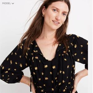 MADEWELL Black and Gold Floral Long Sleeve Dress